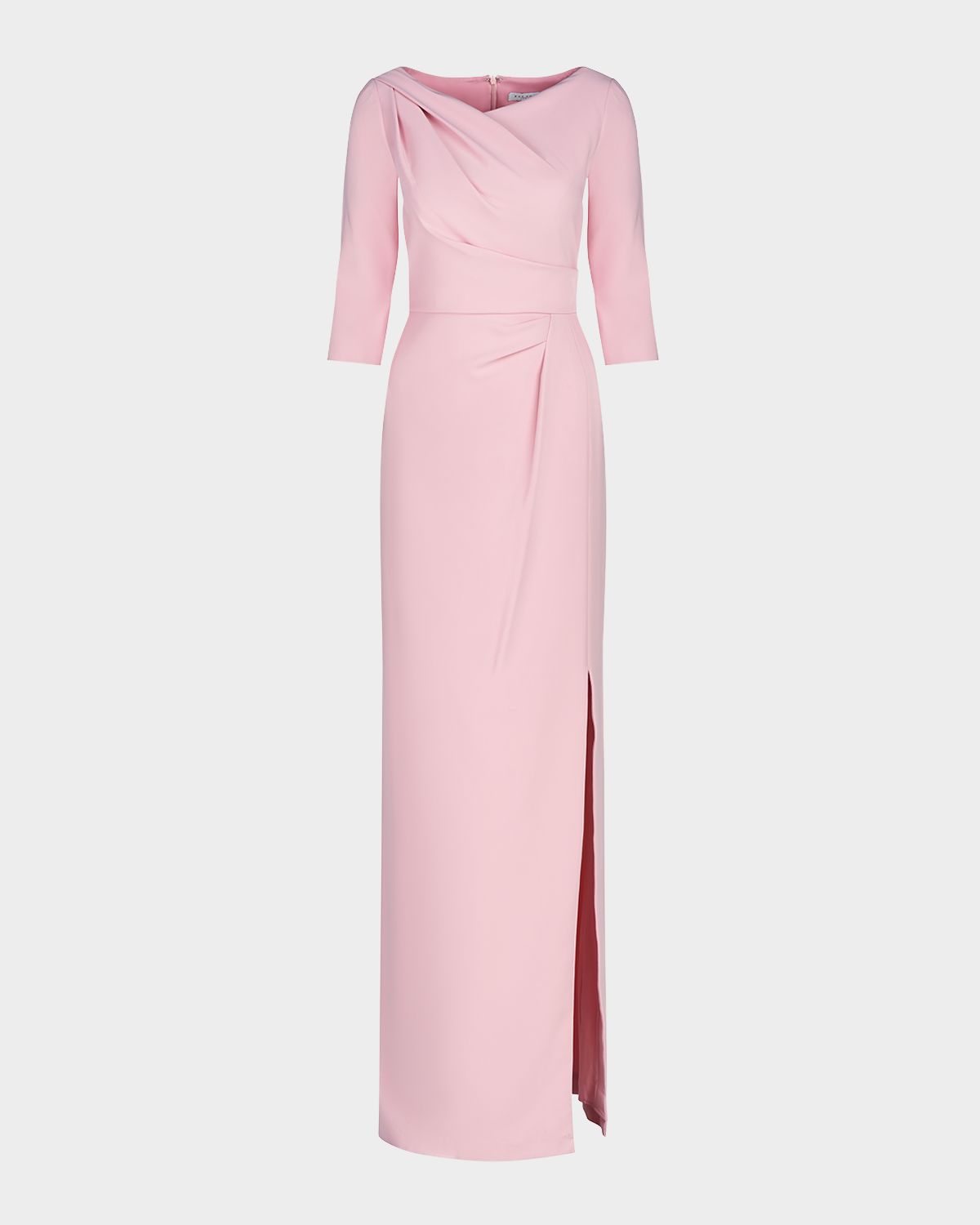 Kay Unger New York Margerite Pleated Side-Slit Column Gown