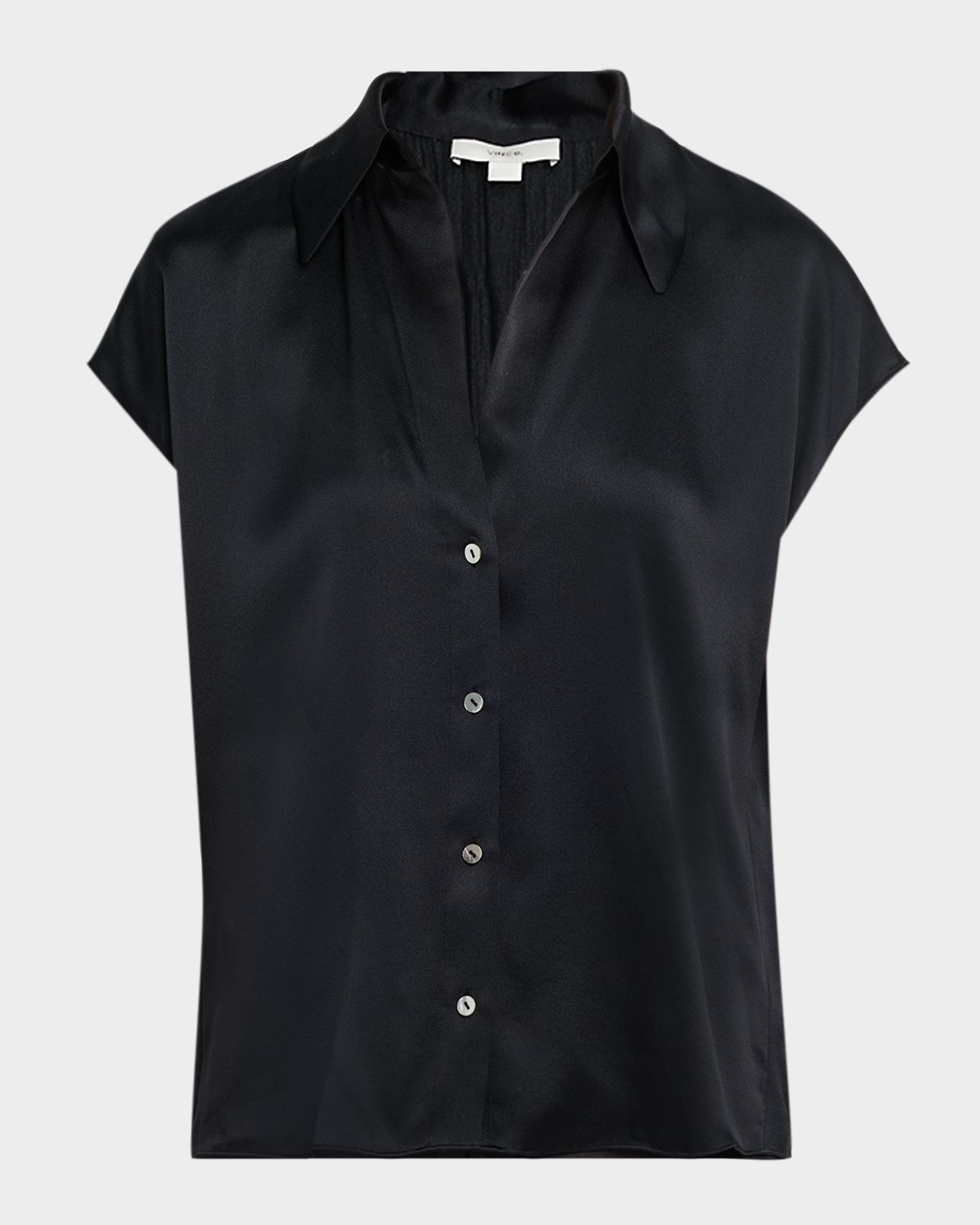 Vince Cap-Sleeve Ruched-Back Silk Blouse
