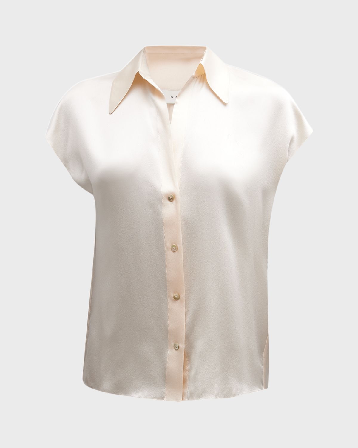 Vince Cap-Sleeve Ruched-Back Silk Blouse - Women's Clothing