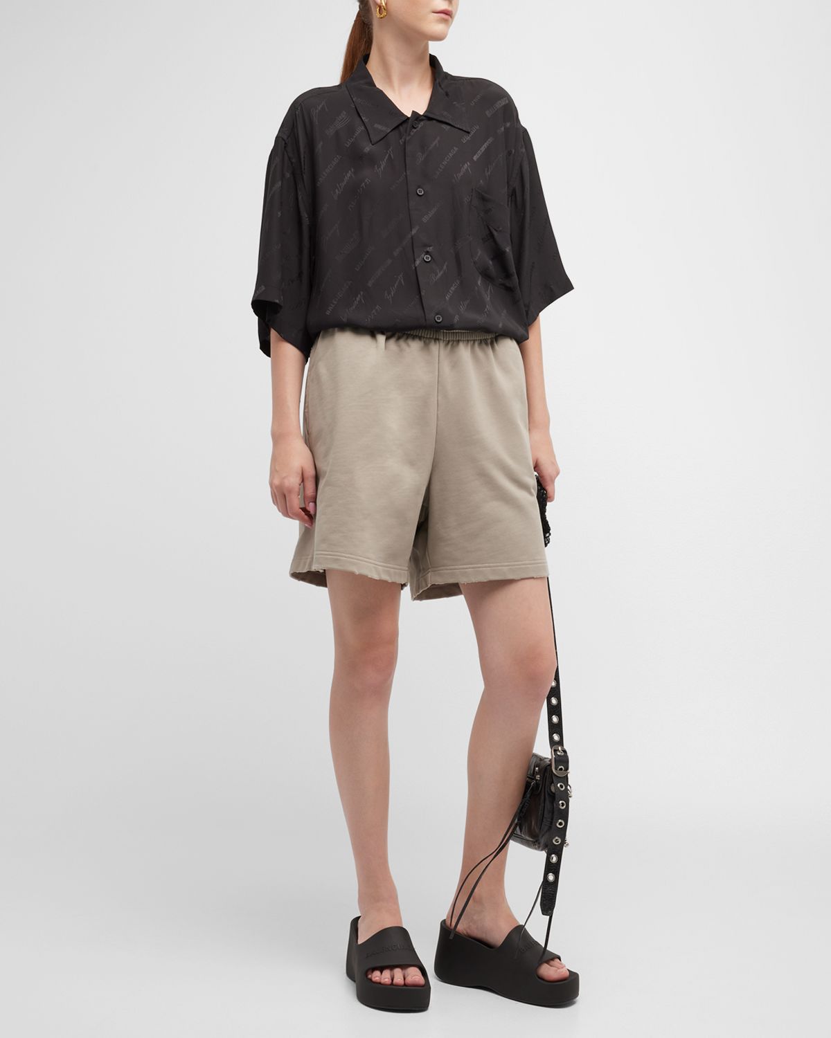 Balenciaga Button-Front Minimal Shirt with Lettering Details