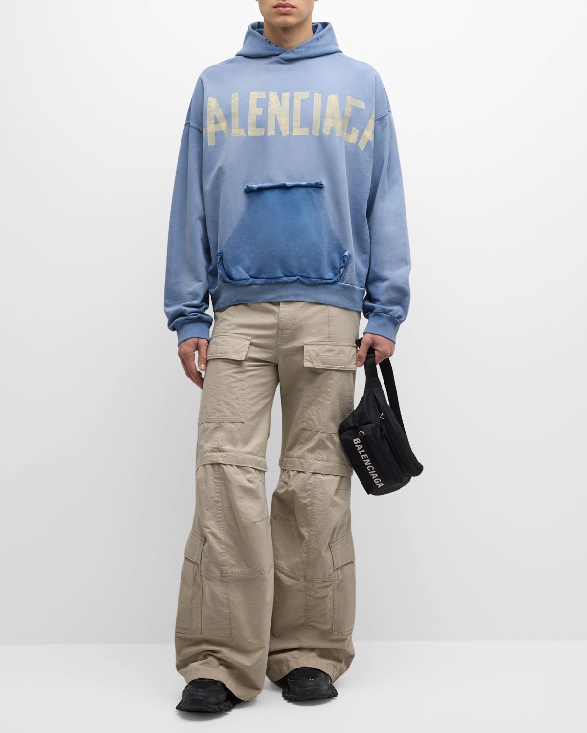 Balenciaga Men 's Tape Type Ripped Pocket Hoodie Large Fit