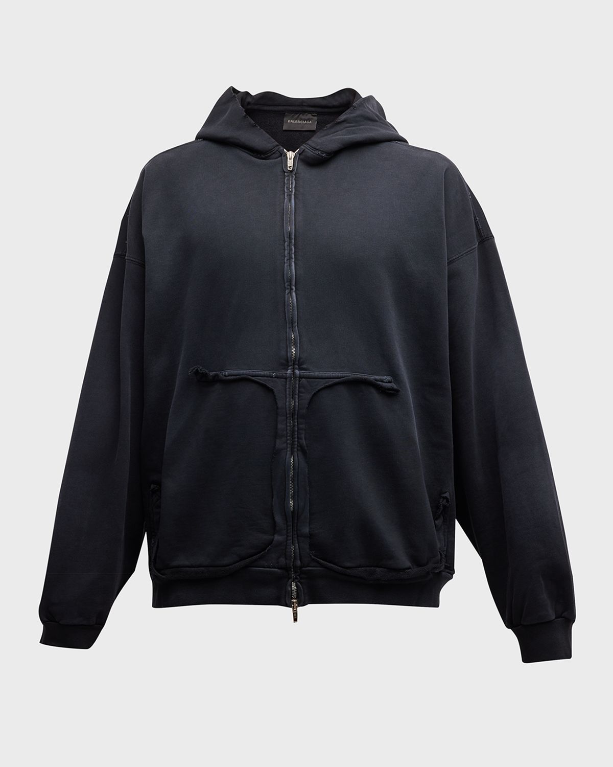 Balenciaga Men 's Tape Type Ripped Pocket Zip Up Hoodie Large Fit