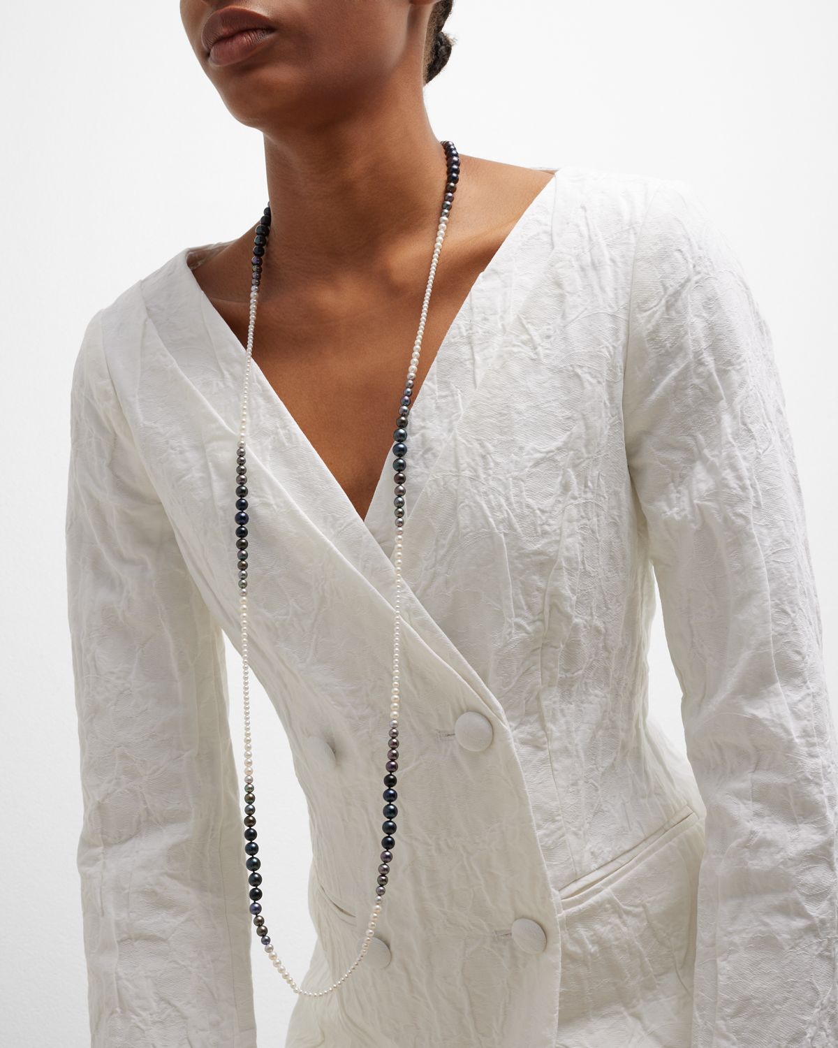 Utopia 18K White Gold Necklace with Multihued Pearls, 3-9mm