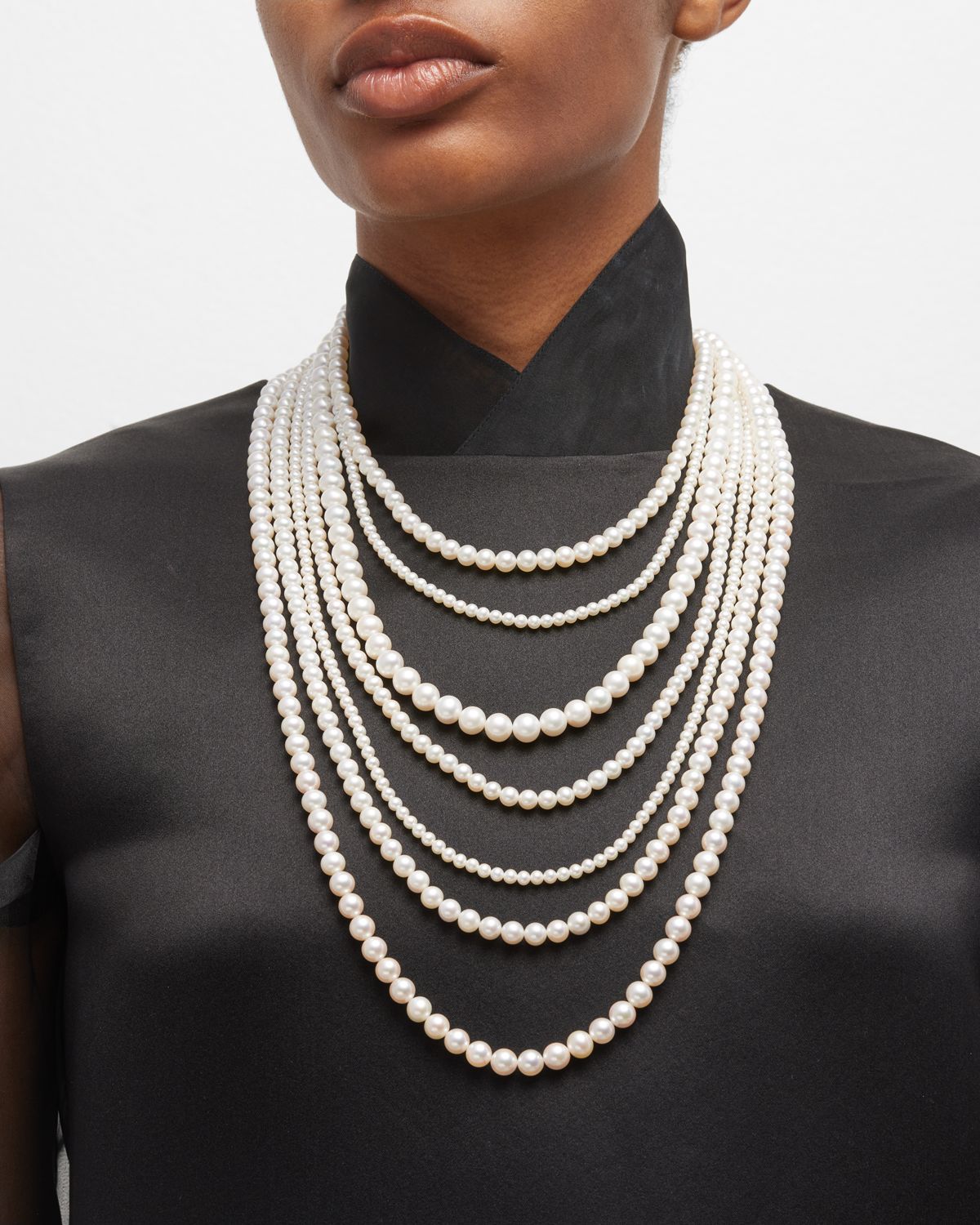 Utopia 18K White Gold Necklace with Freshwater Pearls, 3.5-8.5mm