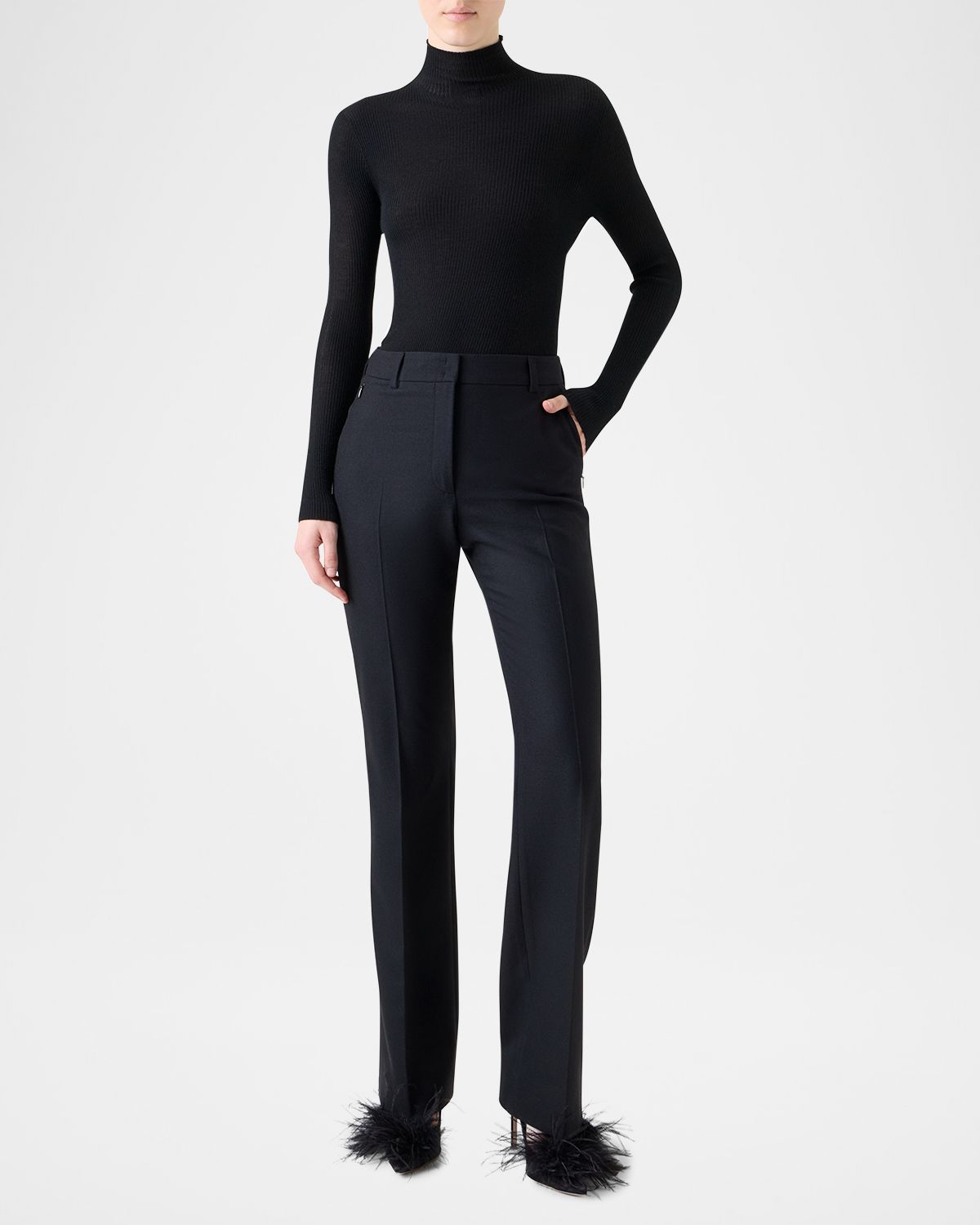 Akris Cashmere-Silk Fine Ribbed Knit Pullover