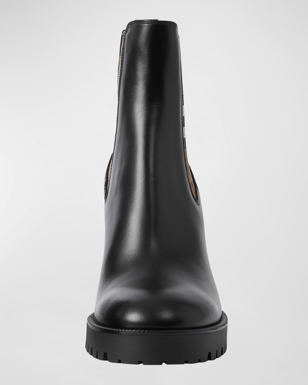 Burberry Allostock Leather Check Heeled Chelsea Booties