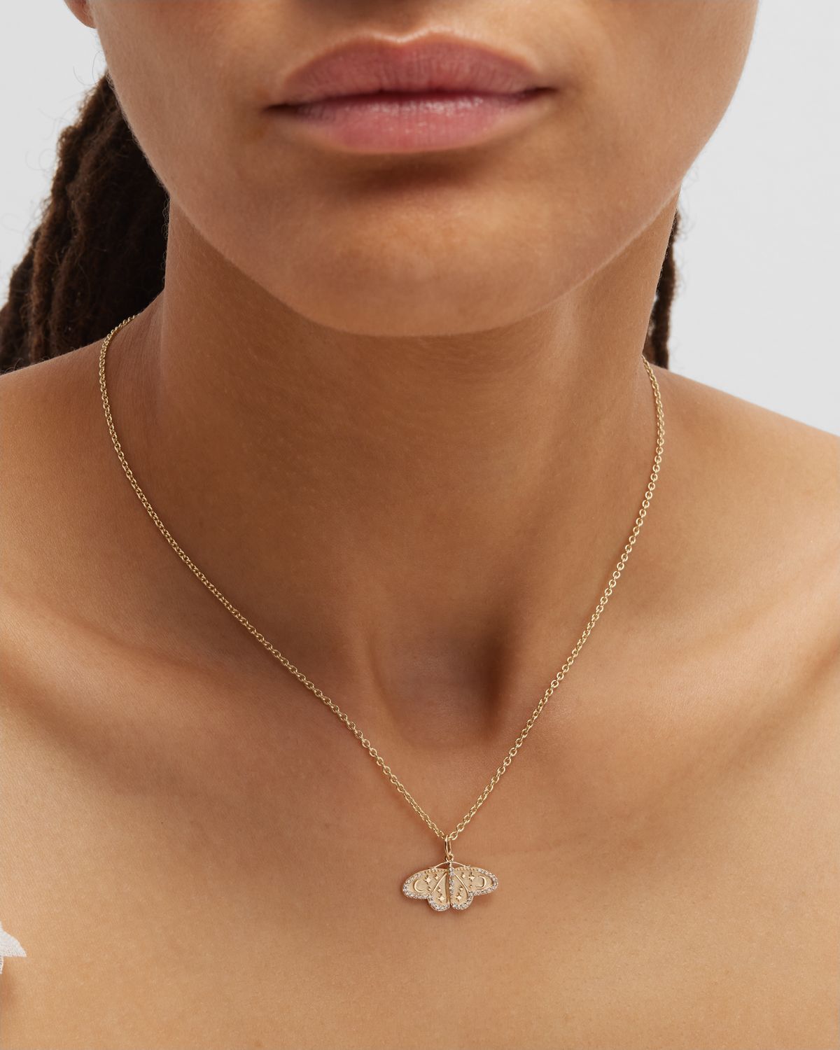 Sydney Evan 14k Diamond Celestial Moth Pendant Necklace