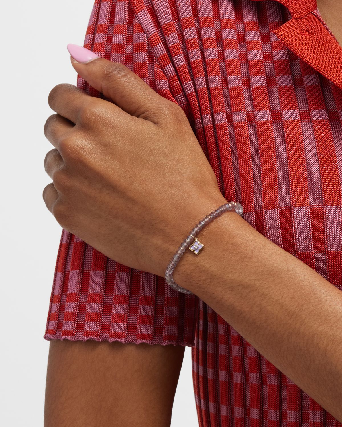 Sydney Evan Mystic Rainbow Quartz Rondelle Bracelet with Mini Diamond Moroccan Enamel Charm