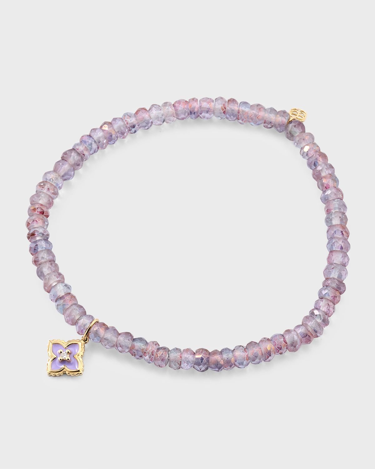 Sydney Evan Mystic Rainbow Quartz Rondelle Bracelet with Mini Diamond Moroccan Enamel Charm