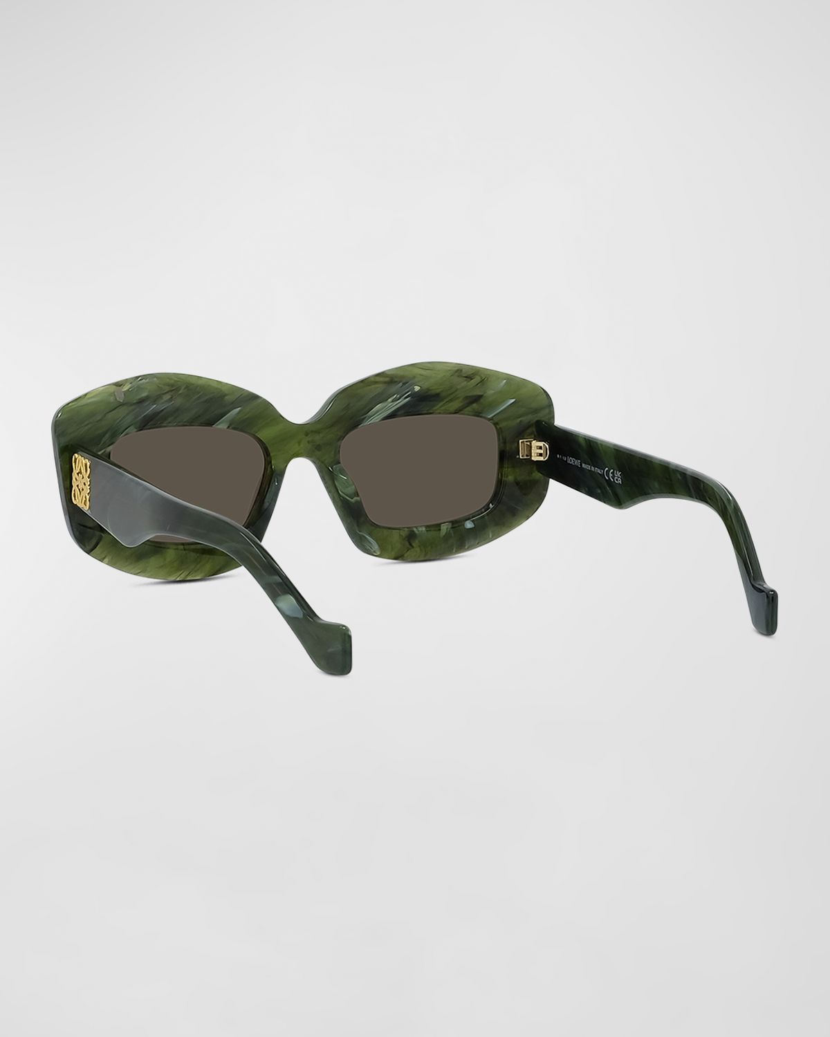 Loewe Emerald Green Acetate Rectangle Sunglasses With Golden Accents