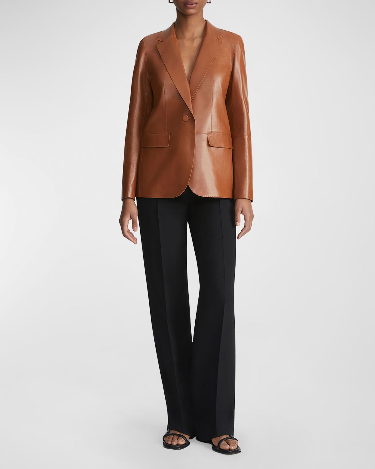 Lafayette 148 New York Nappa Leather Flap Pocket Single-Button Blazer