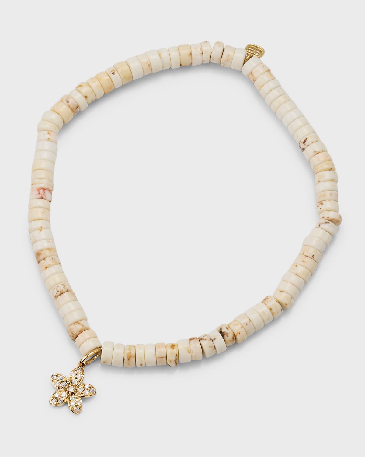 Sydney Evan Small Diamond Plumeria Charm and White Turquoise Heishi Bracelet