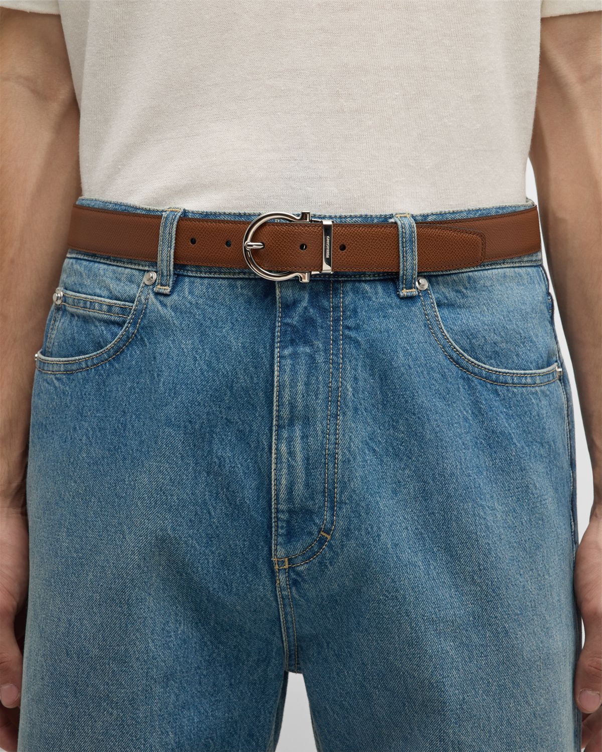 Ferragamo Men 's Reversible Leather Gancio-Buckle Belt