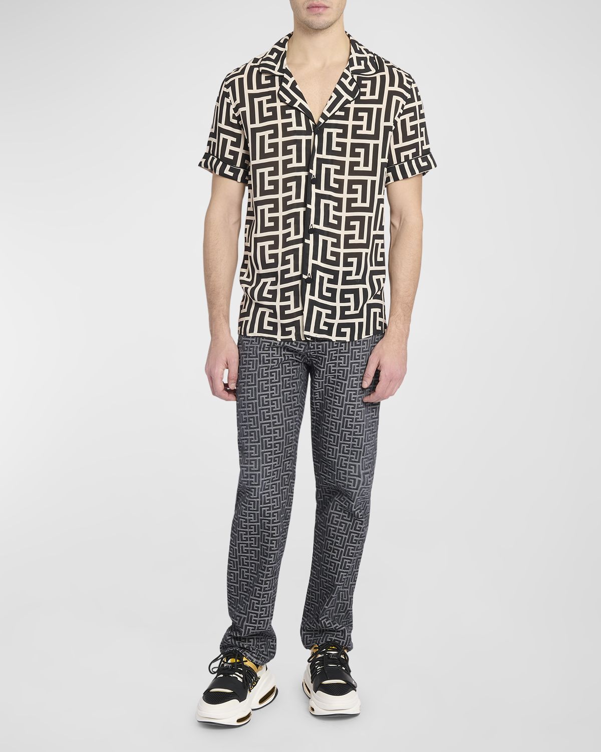 Balmain Men 's Macro Monogram Pajama Shirt