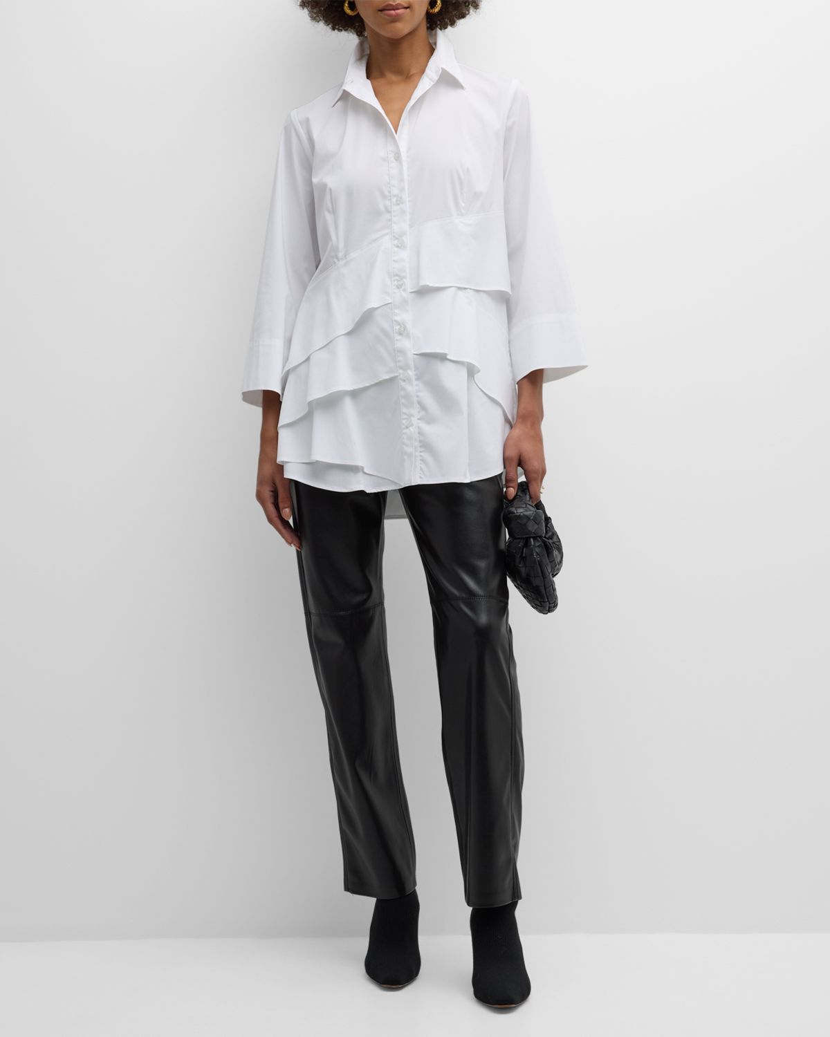 Finley Jenna Button-Down Ruffle Poplin Top