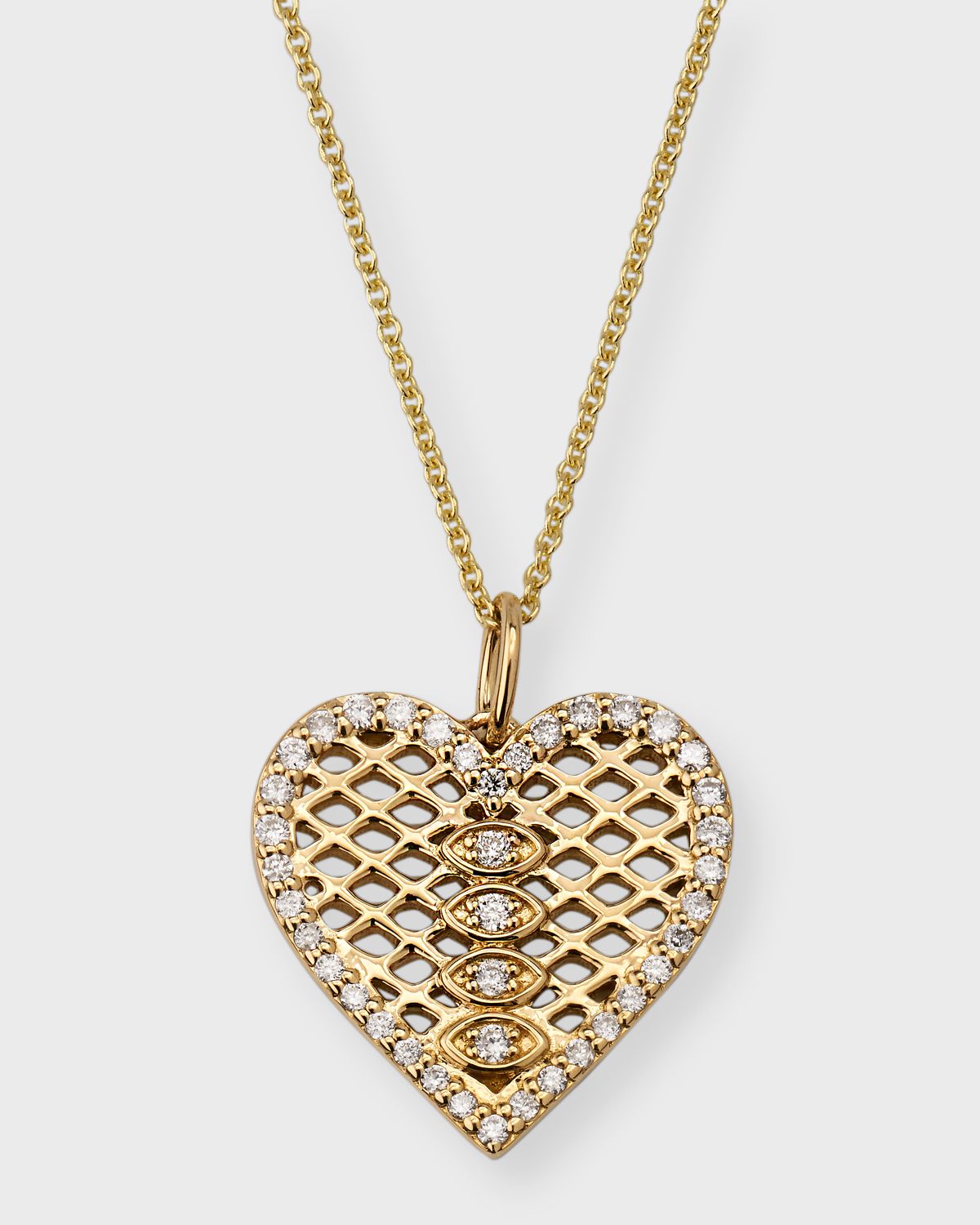 Sydney Evan Fishnet Heart Charm on Cable Chain Necklace