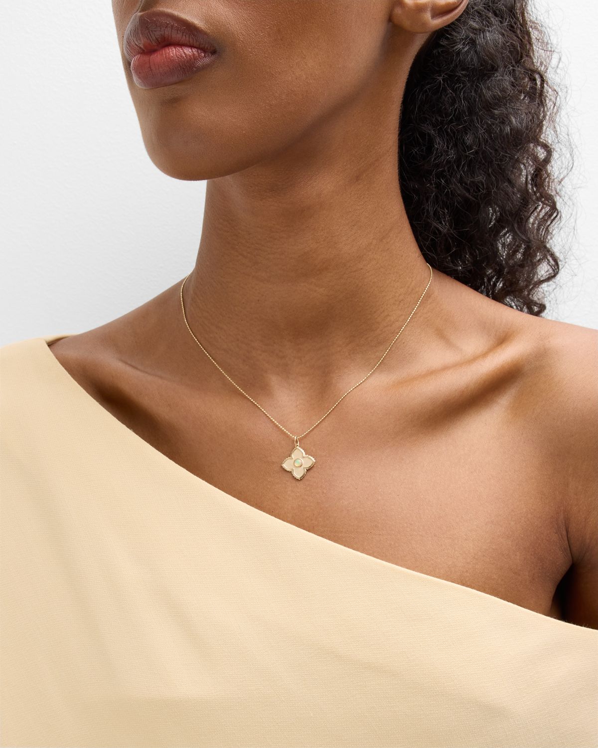 Sydney Evan Bezel Satin Moroccan Charm on Light Weight Bolita Chain Necklace, 18"L