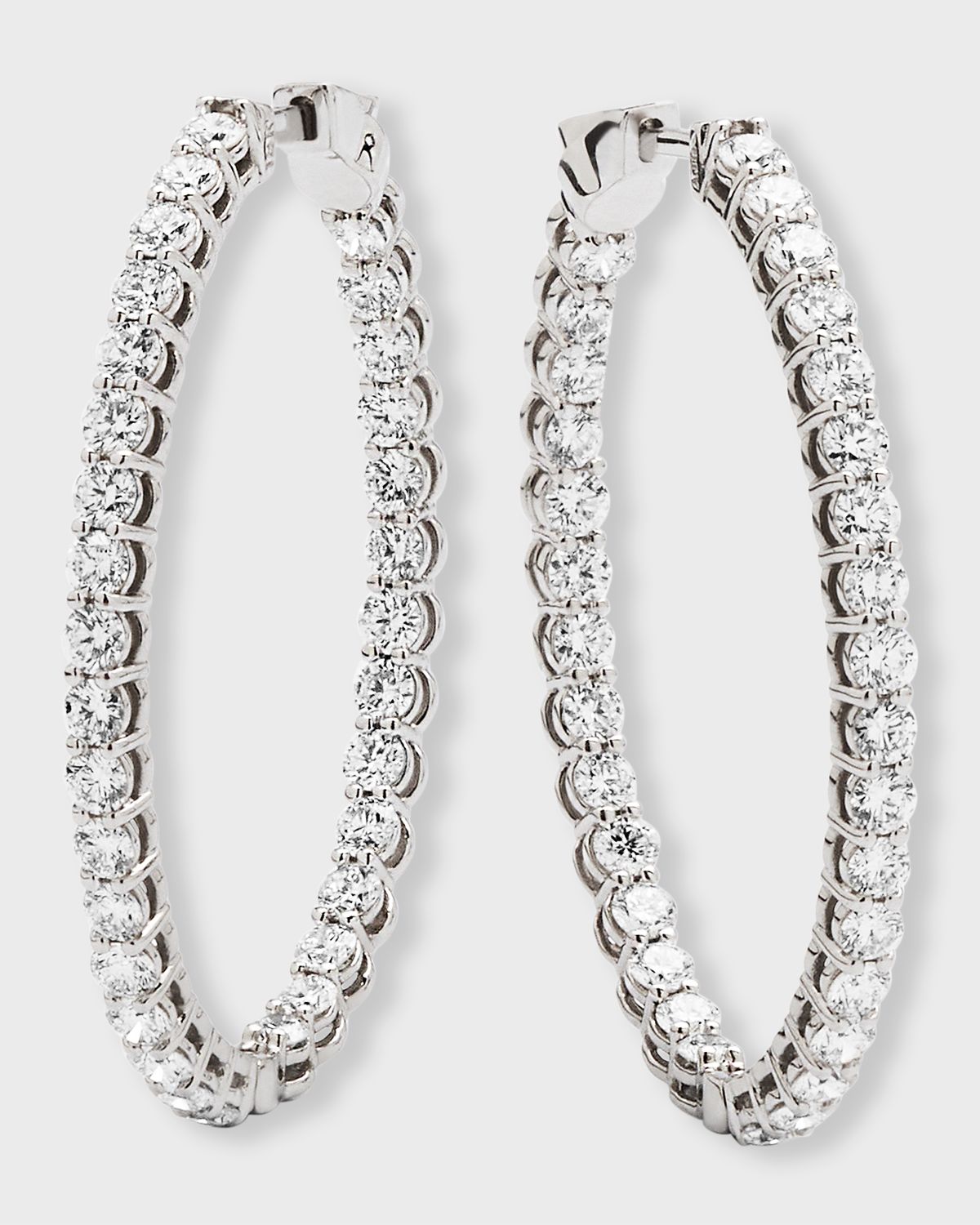 Neiman Marcus Diamonds 18K White Gold Round Diamond GH/SI Medium Oval Hoop Earrings, 3.36tcw, 1.25"L