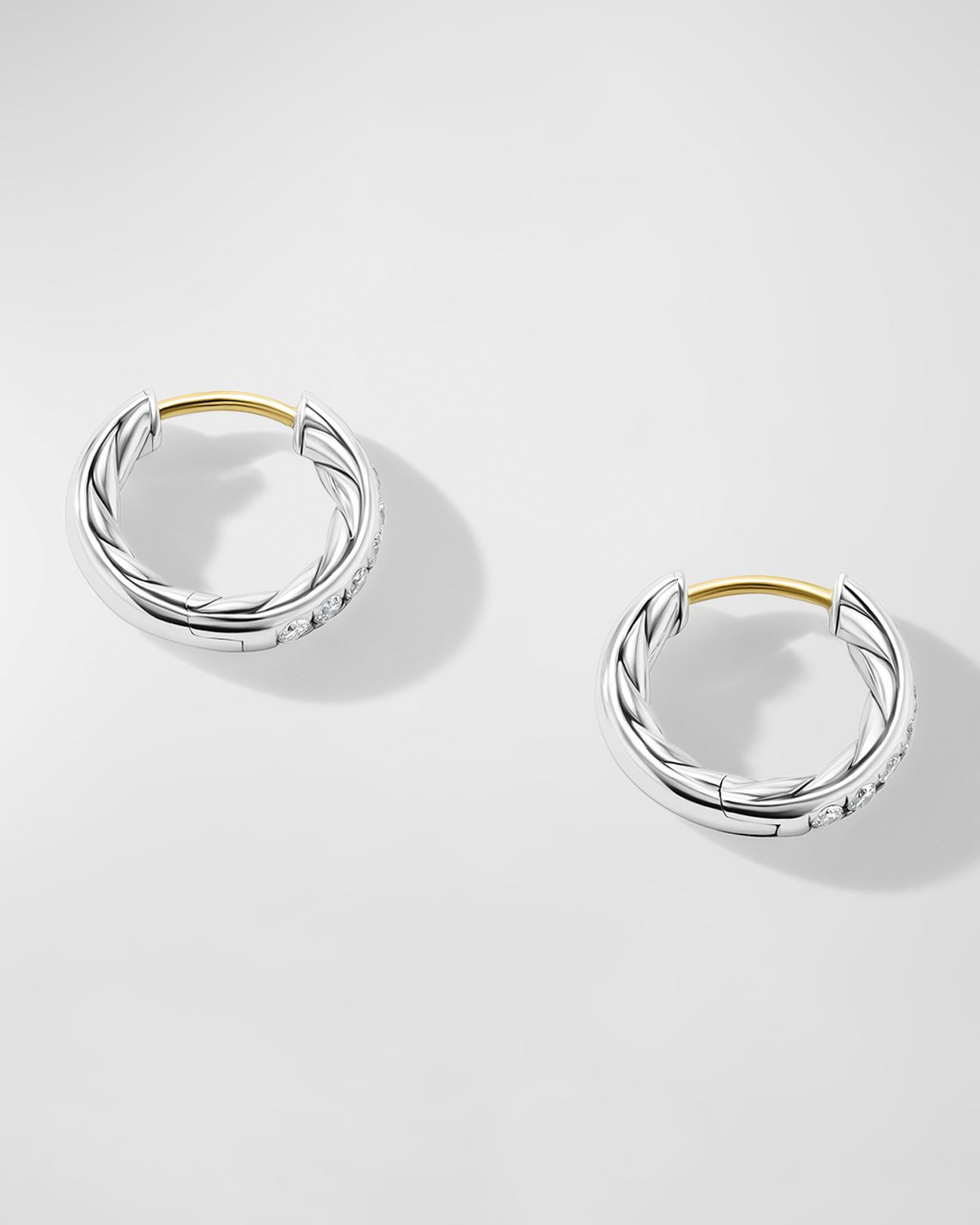 David Yurman Sculpted Cable Huggie Hoop Earrings with Diamonds in Silver, 2.4mm, 0.5"L