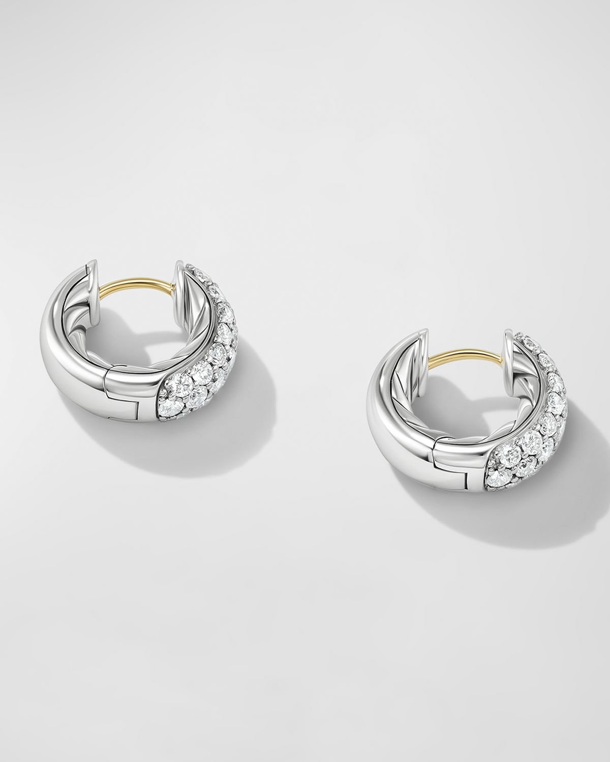 David Yurman Sculpted Cable Huggie Hoop Earrings with Diamonds in Silver, 4.8mm, 0.5"L