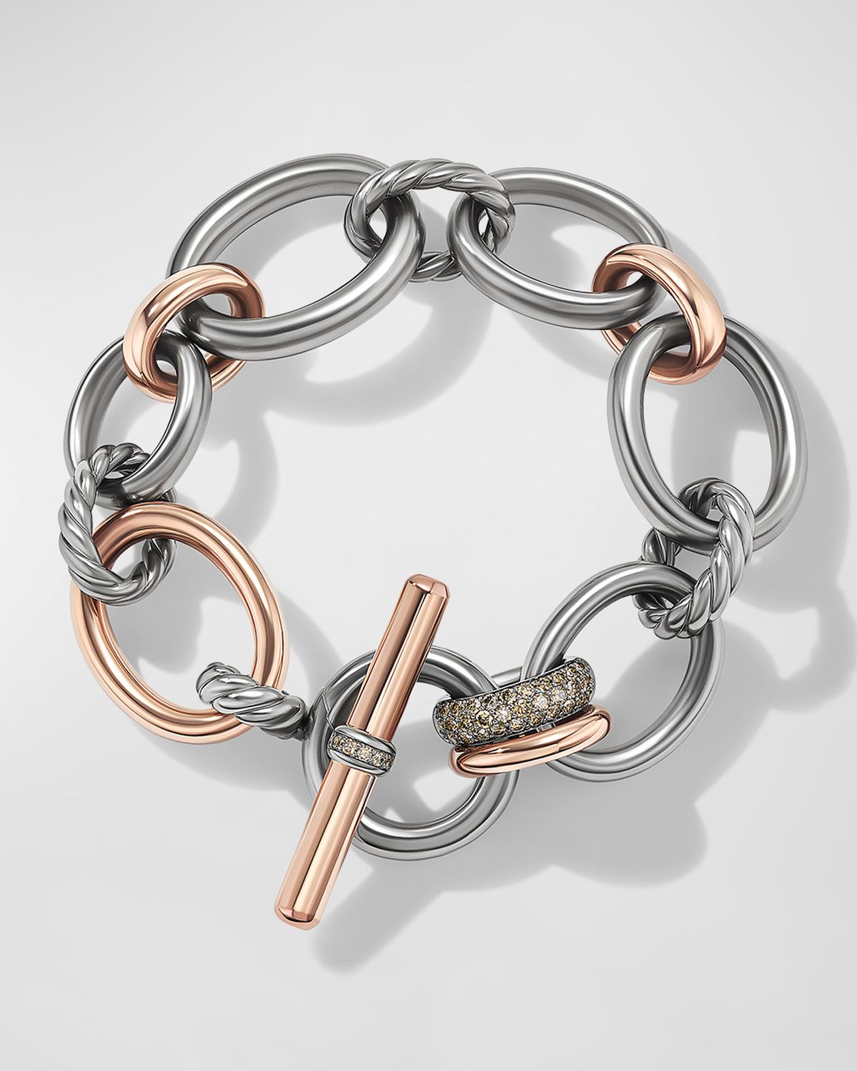 David Yurman DY Mercer Bracelet with Diamonds and 18K Rose Gold in Silver, 25mm