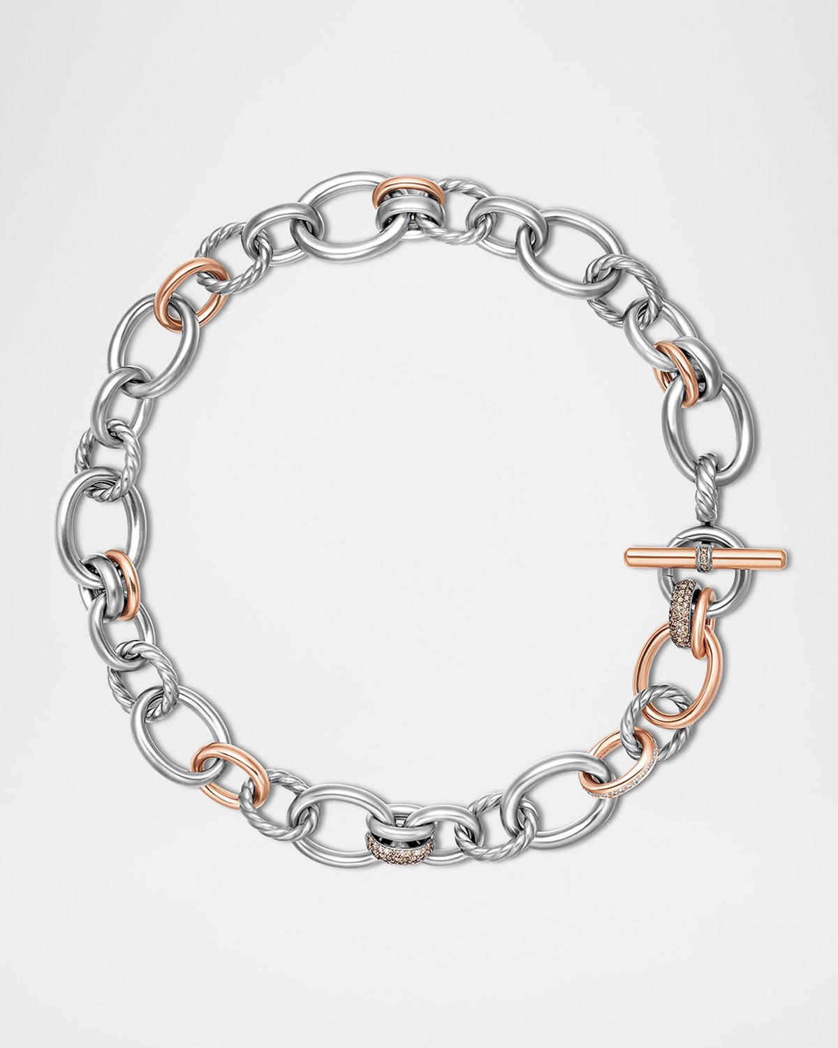 David Yurman DY Mercer Necklace with Diamonds and 18K Rose Gold in Silver