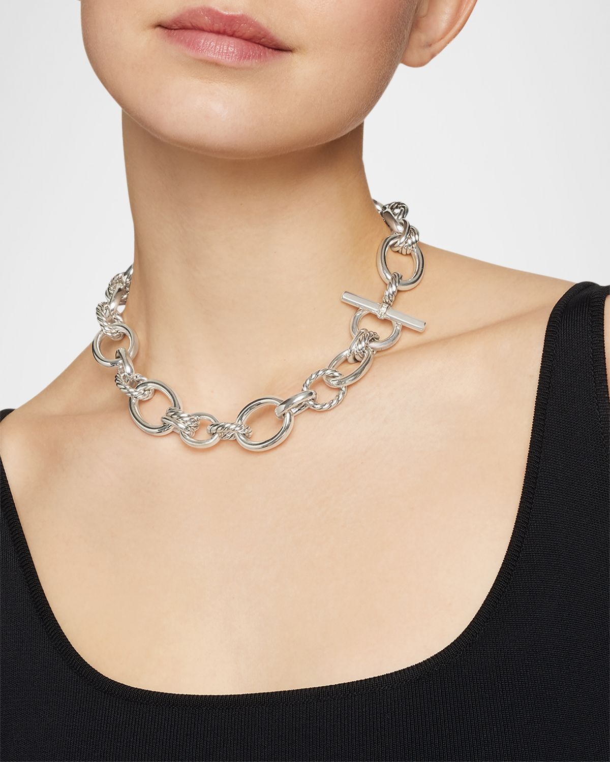 David Yurman 25mm DY Mercer Necklace with Diamonds in Silver