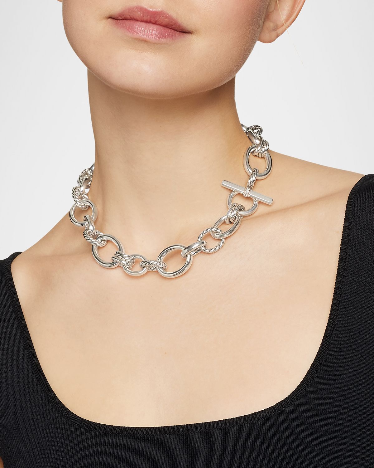 David Yurman 25mm DY Mercer Necklace with Diamonds in Silver