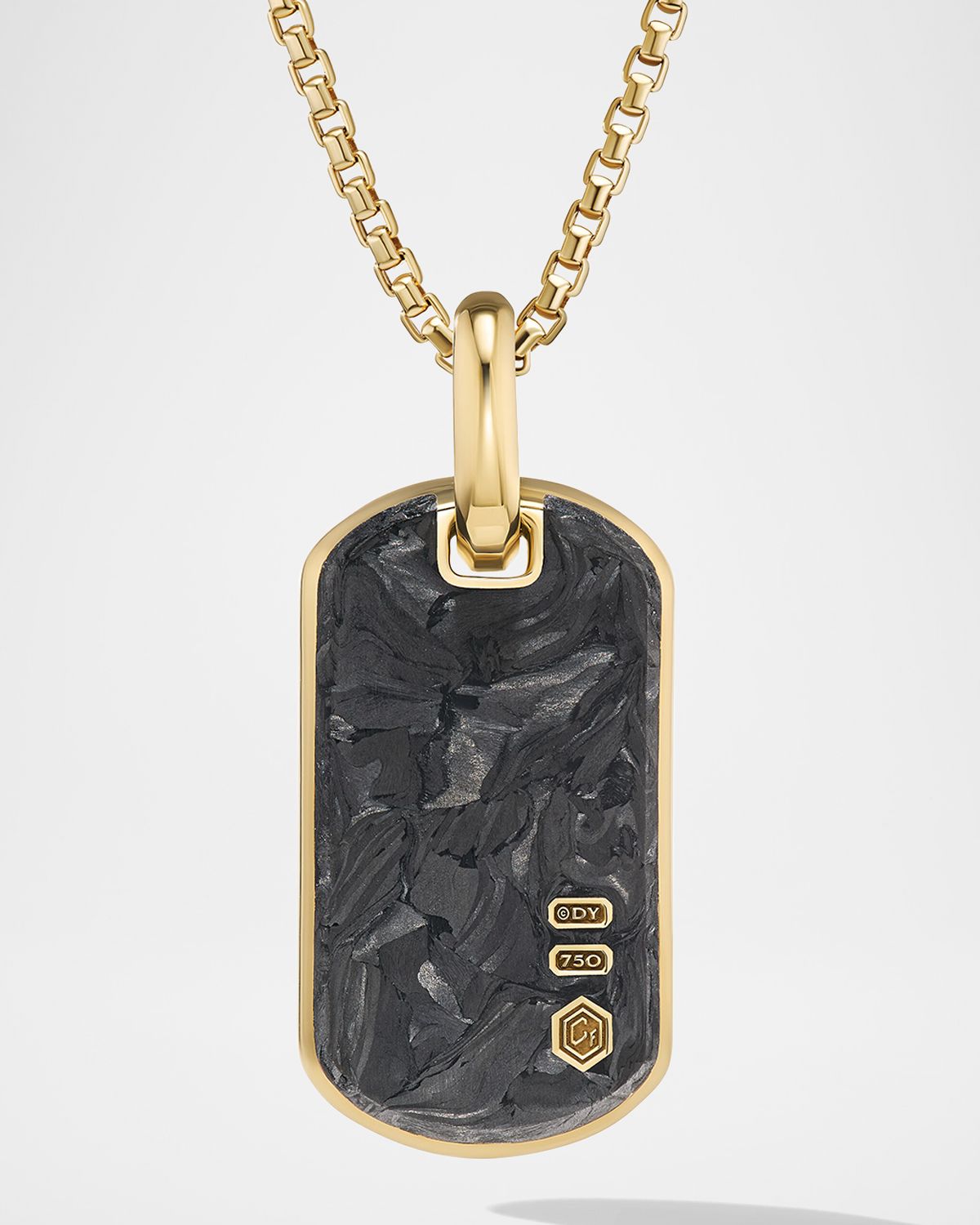 David Yurman Men 's Forged Carbon Tag Pendant in 18K Gold, 34.5mm
