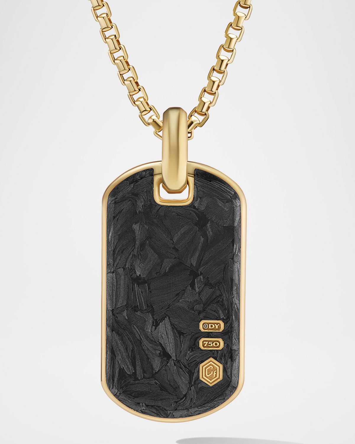 David Yurman Men 's Forged Carbon Tag Pendant in 18K Gold, 42mm