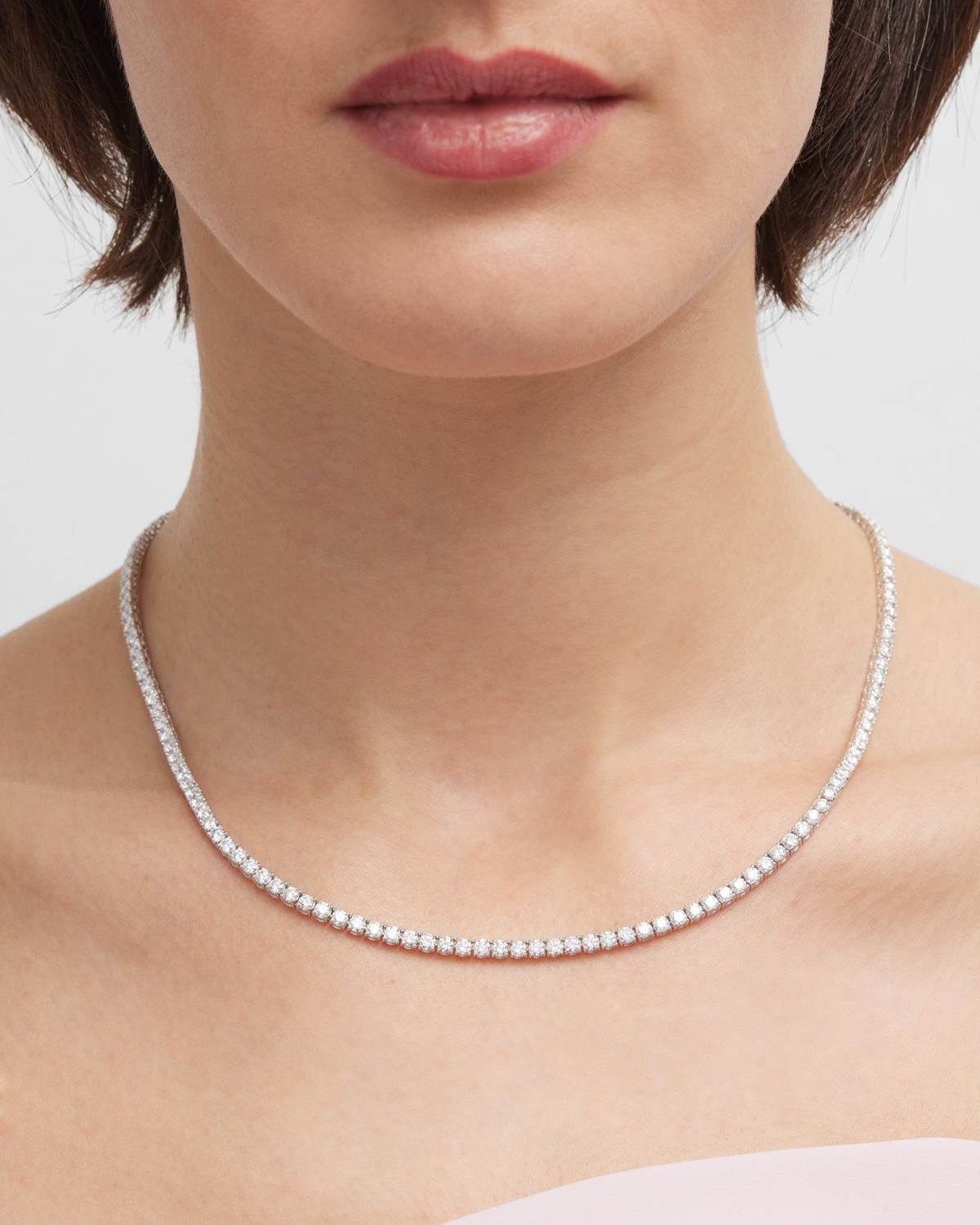 Neiman Marcus Diamonds 18K White Gold Round Diamond Tennis Necklace, 17"L, 10.95tcw