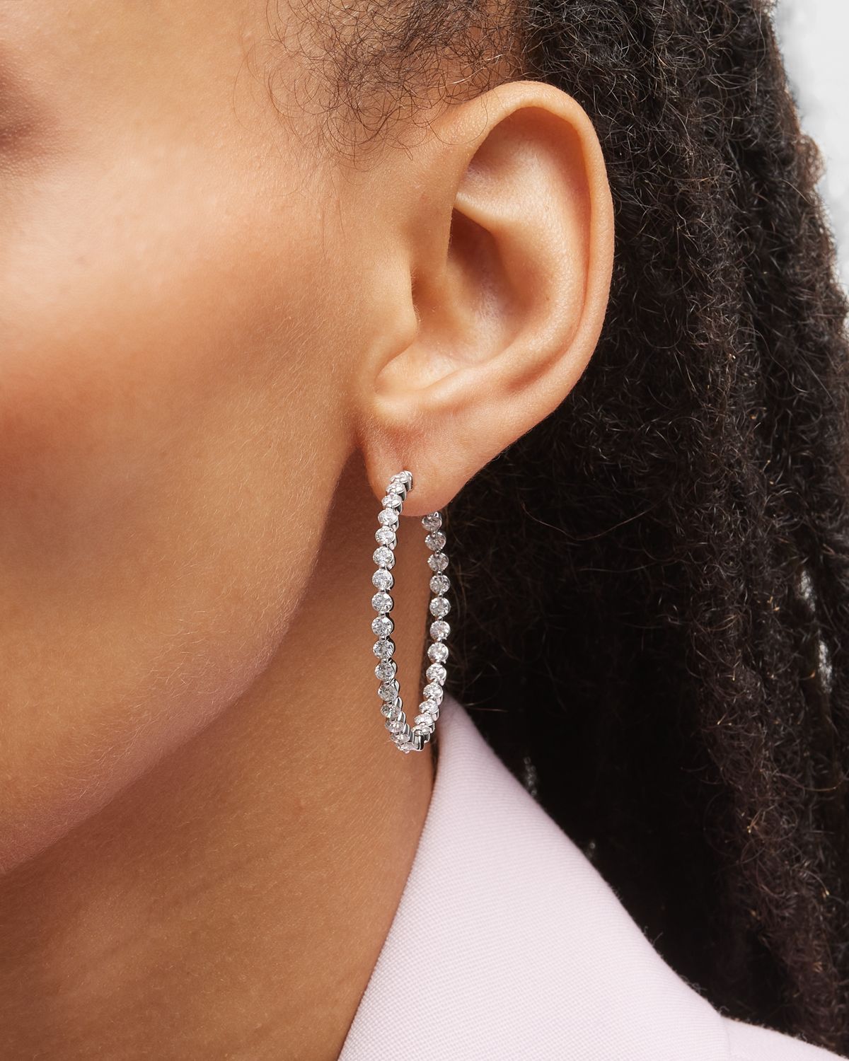 Neiman Marcus Diamonds 18K White Gold Diamond Hoop Earrings, 1.5"L, 4.92tcw