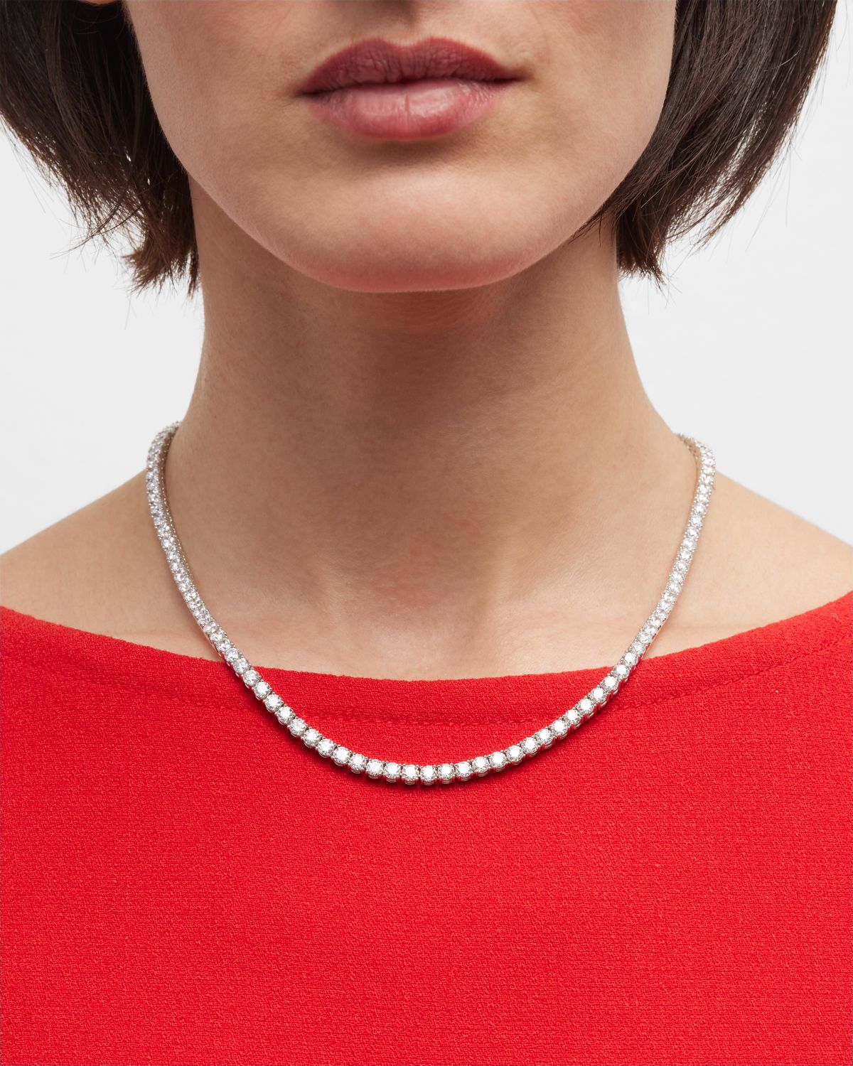 Neiman Marcus Diamonds 18K White Gold Round Diamond Tennis Necklace, 17"L, 22.4tcw