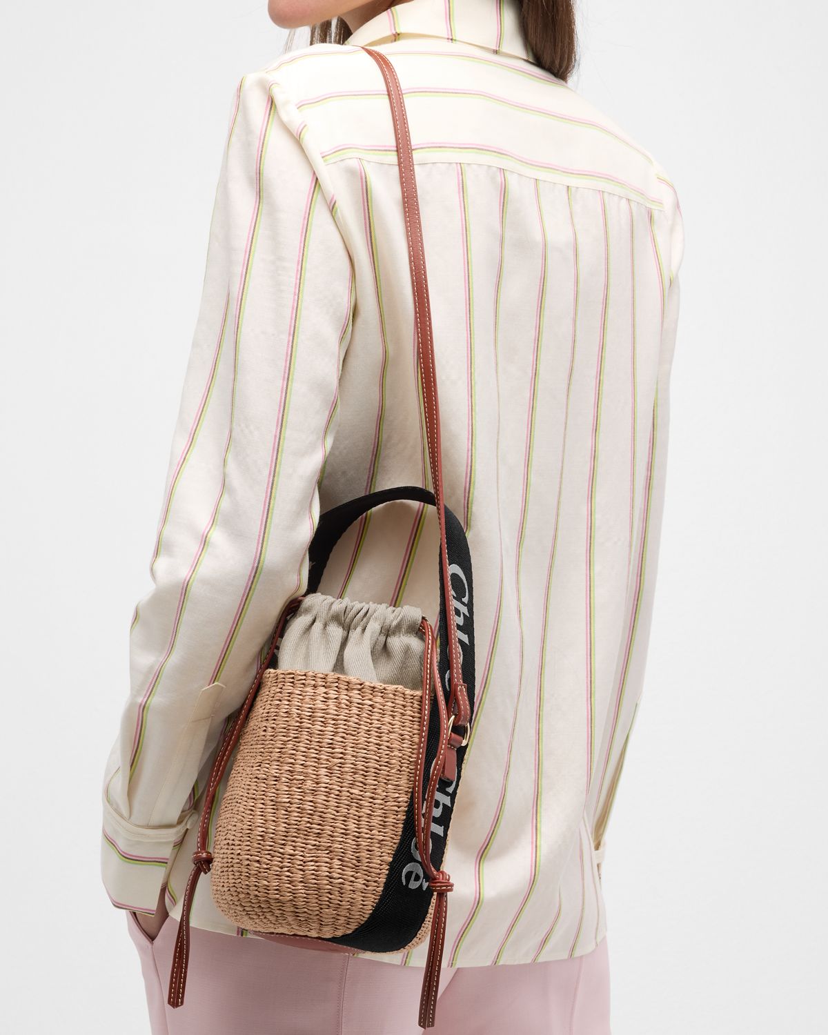 Chloe Woody Small Mifuko Basket Bag with Logo Webbing