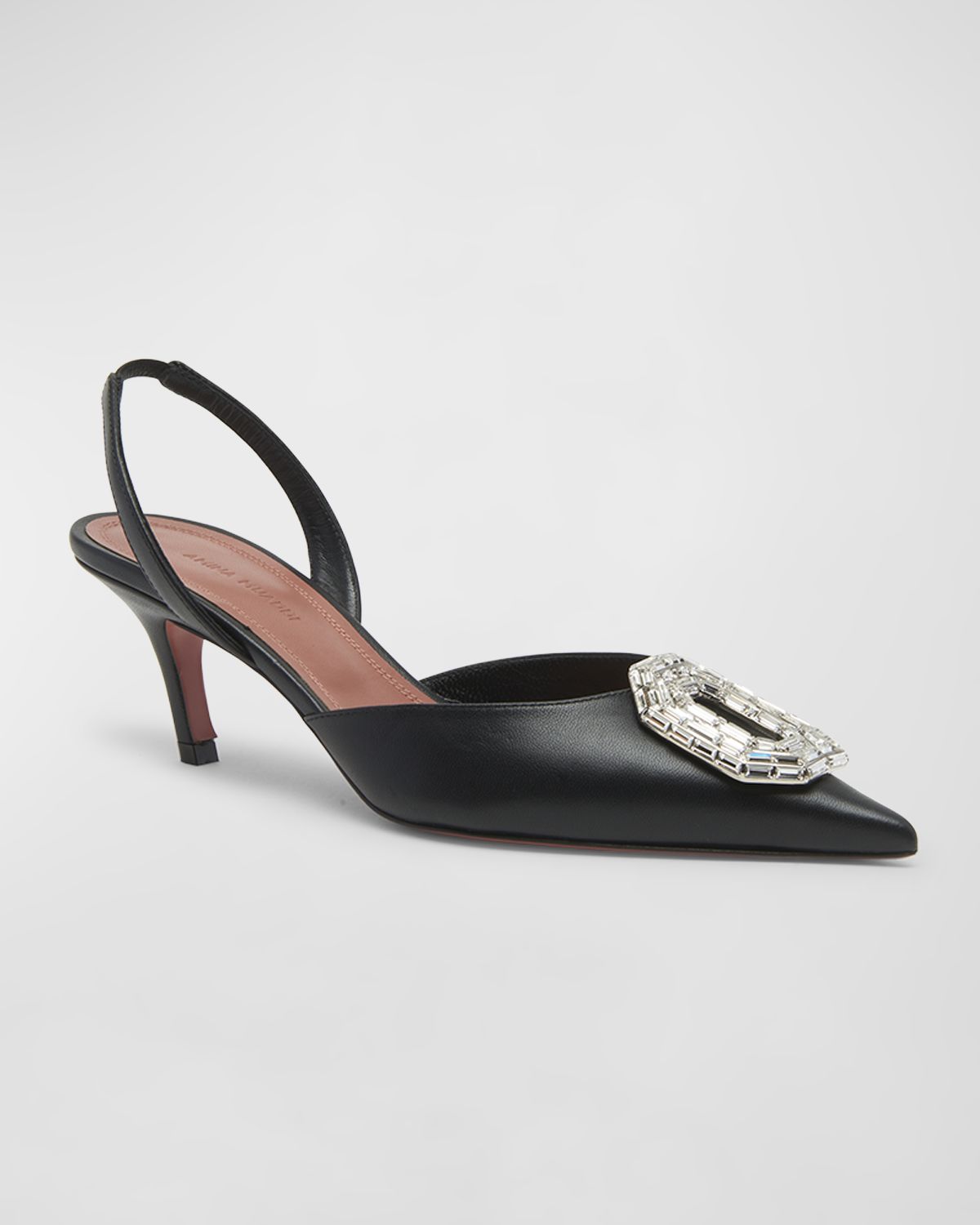 Amina Muaddi Camelia Leather Crystal Halter Pumps