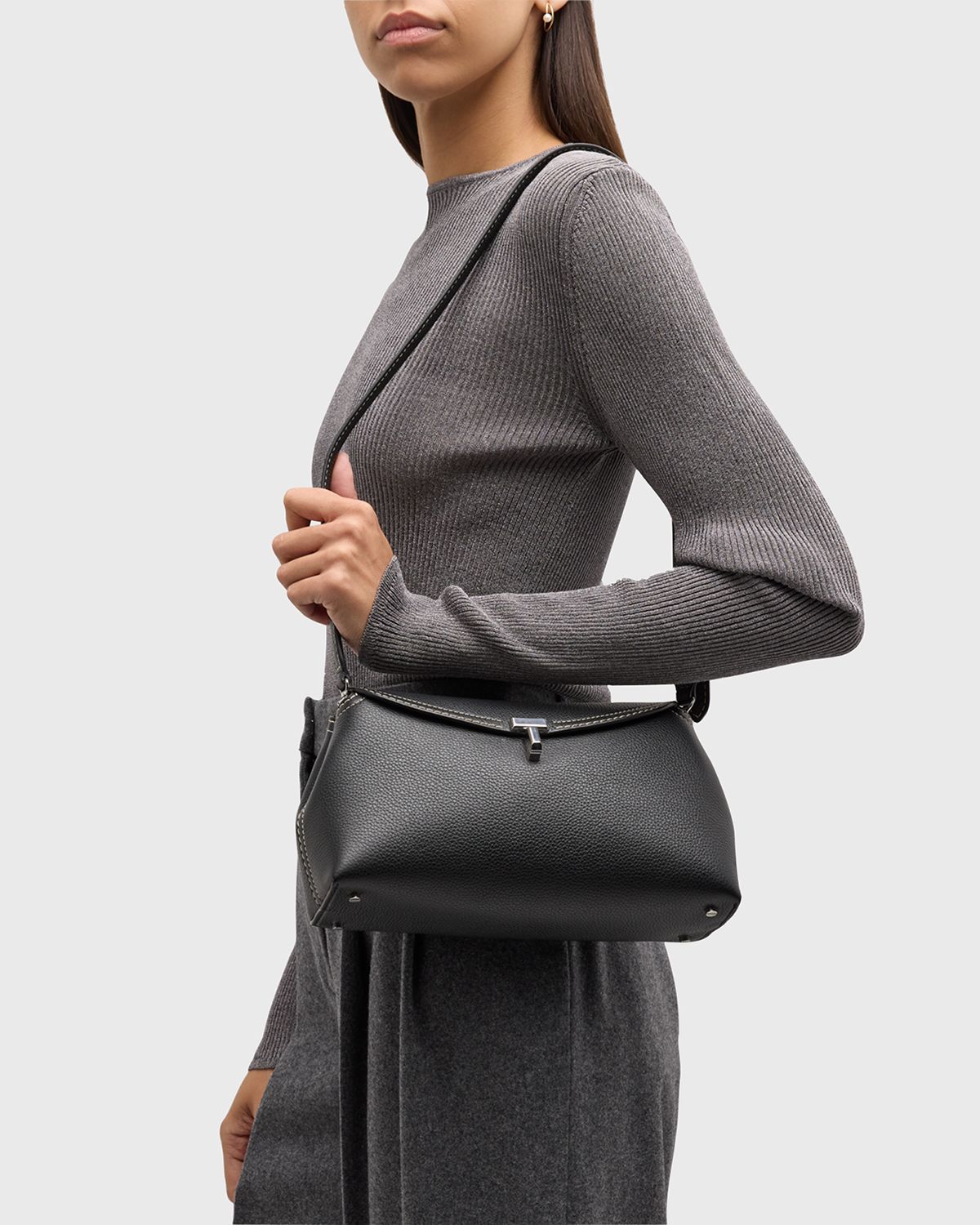 Toteme T-Lock Clutch Bag in Pebble Grain Leather