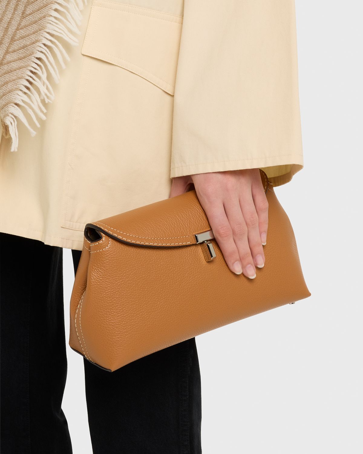 Toteme T-Lock Clutch Bag in Pebble Grain Leather
