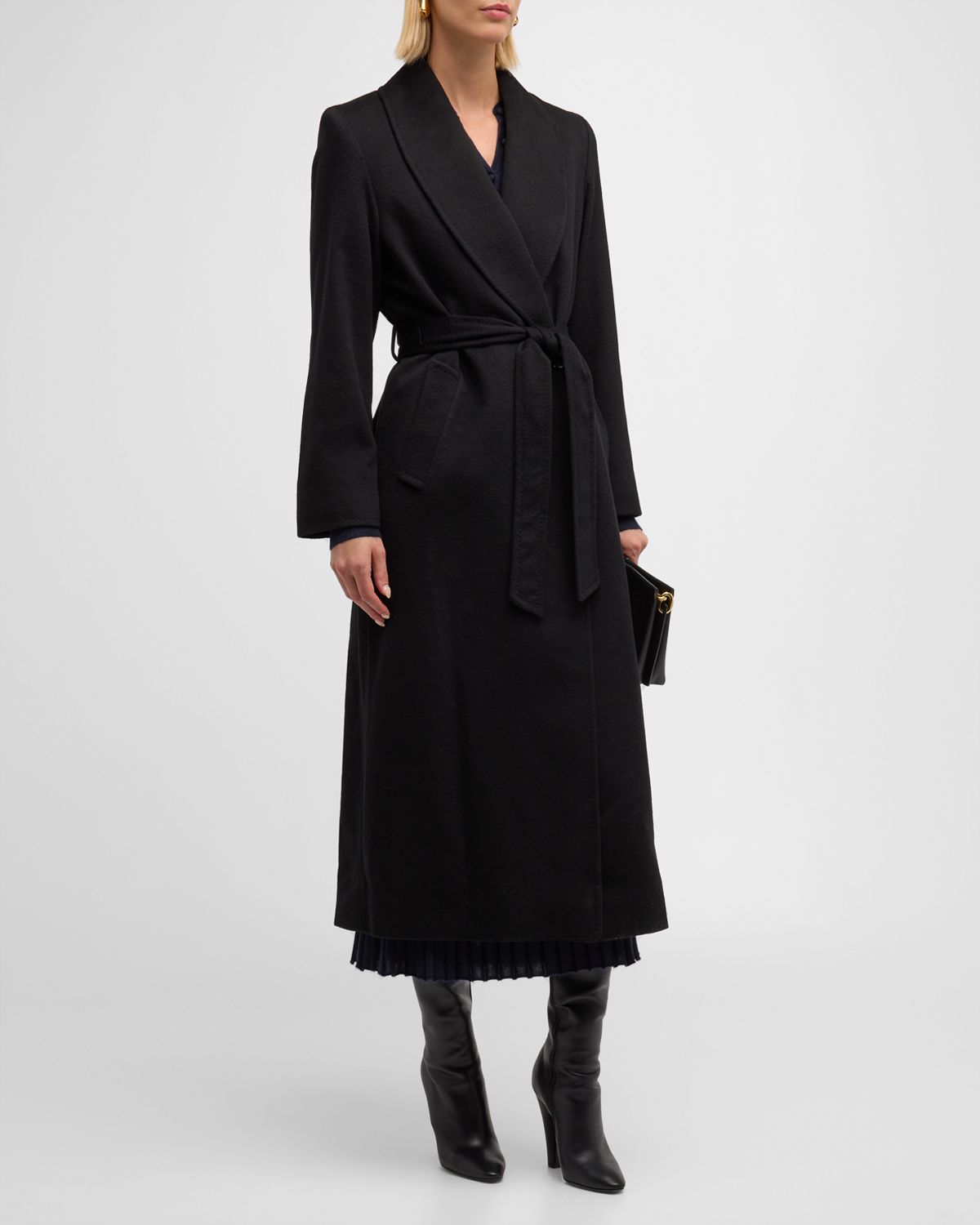 Sofia Cashmere Cashmere Belted Wrap Coat with Pick-Stitched Detail