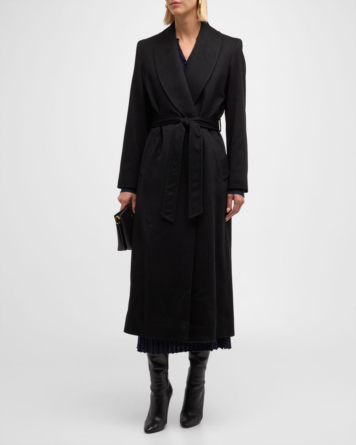 Sofia Cashmere Cashmere Belted Wrap Coat with Pick-Stitched Detail | Thumbnail 3 Sofia Cashmere Cashmere Belted Wrap Coat with Pick-Stitched Detail | Thumbnail 3