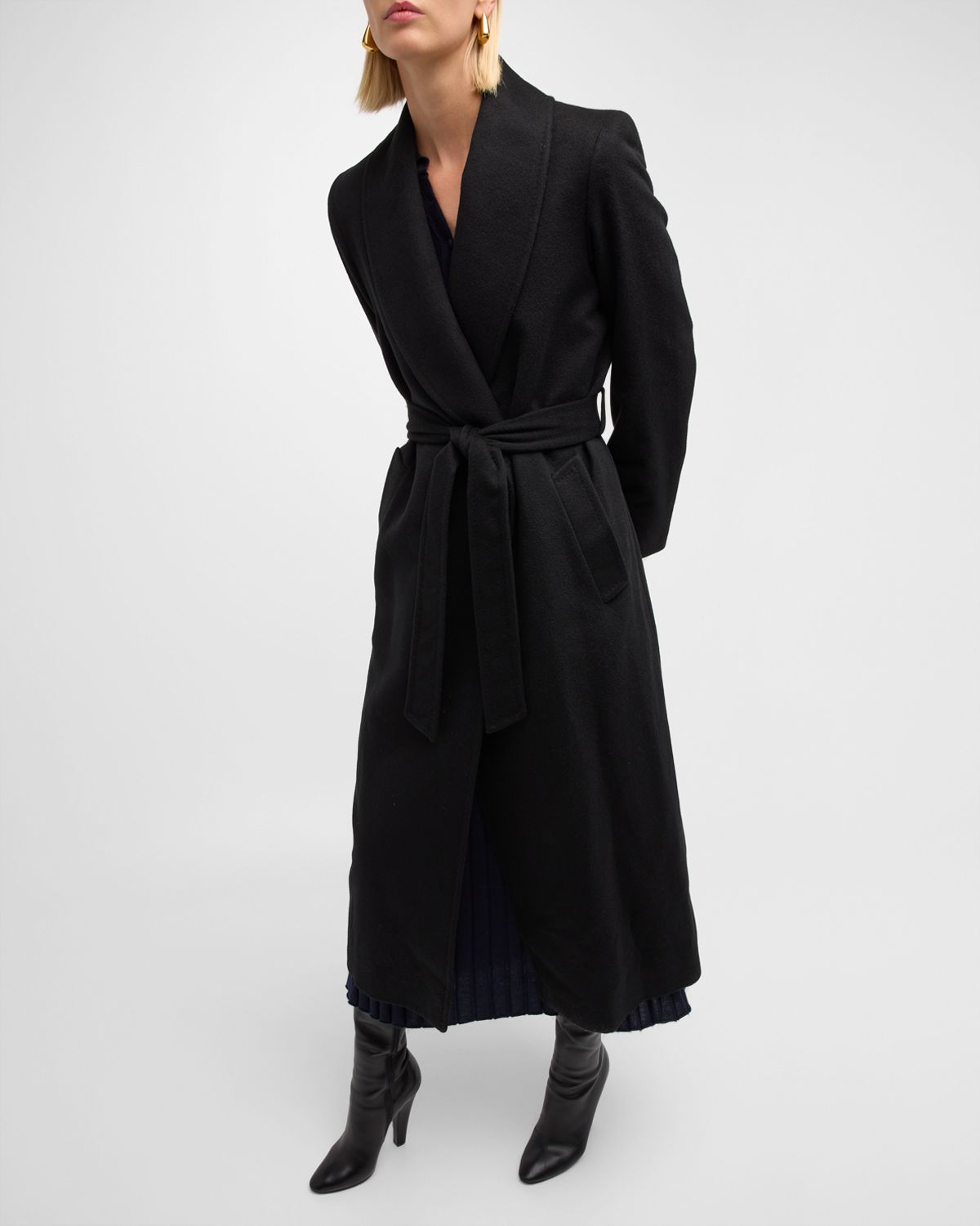Sofia Cashmere Cashmere Belted Wrap Coat with Pick-Stitched Detail | Thumbnail 7 Sofia Cashmere Cashmere Belted Wrap Coat with Pick-Stitched Detail | Thumbnail 7