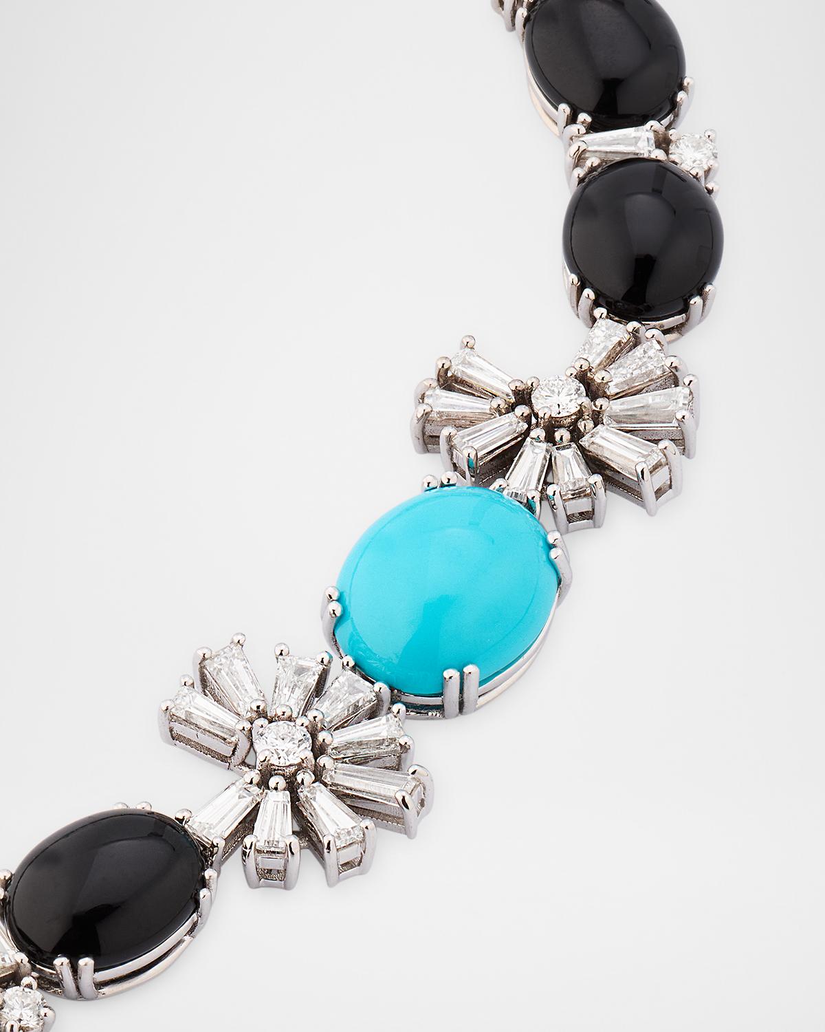 Krisonia 18K White Gold Necklace with Diamonds, Turquoise and Onyx | Thumbnail 2