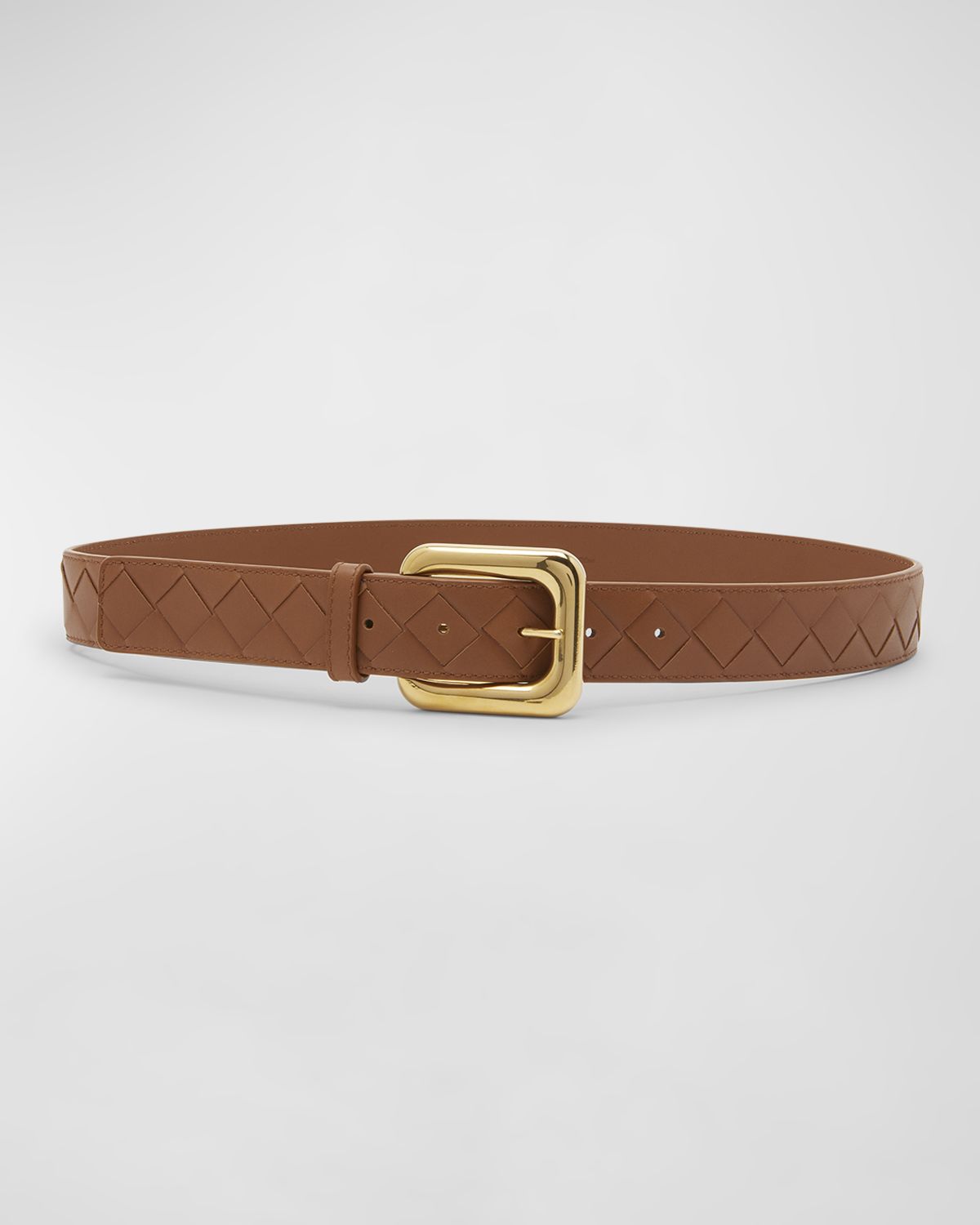 Bottega Veneta Light Woven Leather & Brass Belt