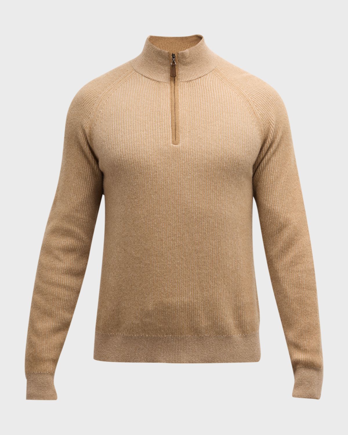 Neiman Marcus Men 's Ribbed Quarter Zip Cashmere Sweater
