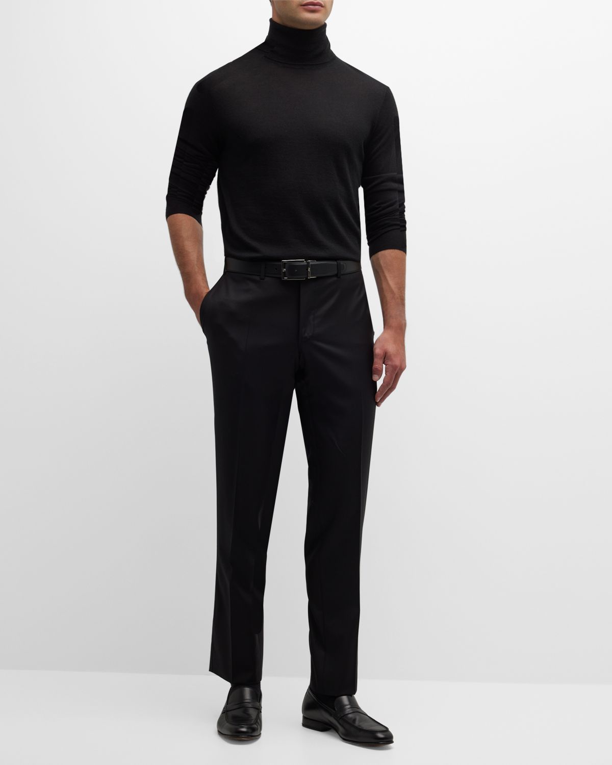 Canali Men 's Black FF Trousers