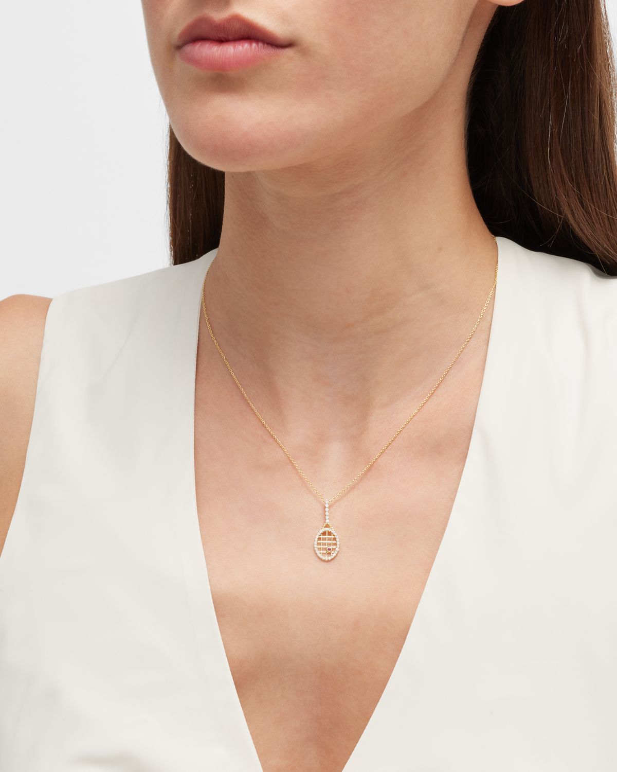 Roberto Coin 18K Yellow Gold Diamond Tennis Racquet Necklace