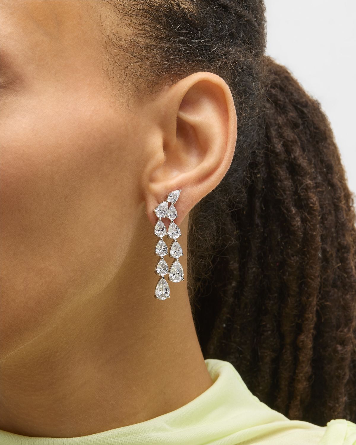 Golconda by Kenneth Jay Lane Double-Pear Cubic Zirconia Waterfall Drop Earrings