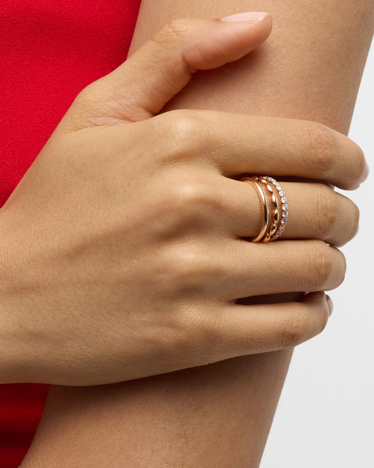 Etho Maria 18K Pink Gold 3 Row Ring with Diamonds