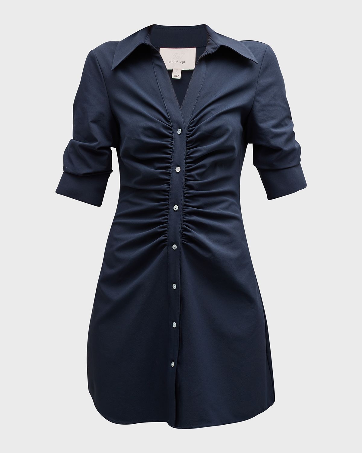 Cinq a Sept Elina Ruched Button-Front Mini Dress