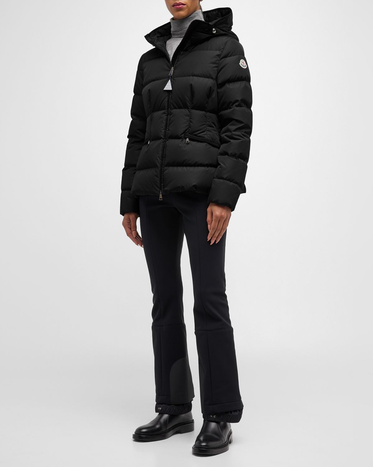 Moncler Avoce Hooded Puffer Jacket with Elastic Belt