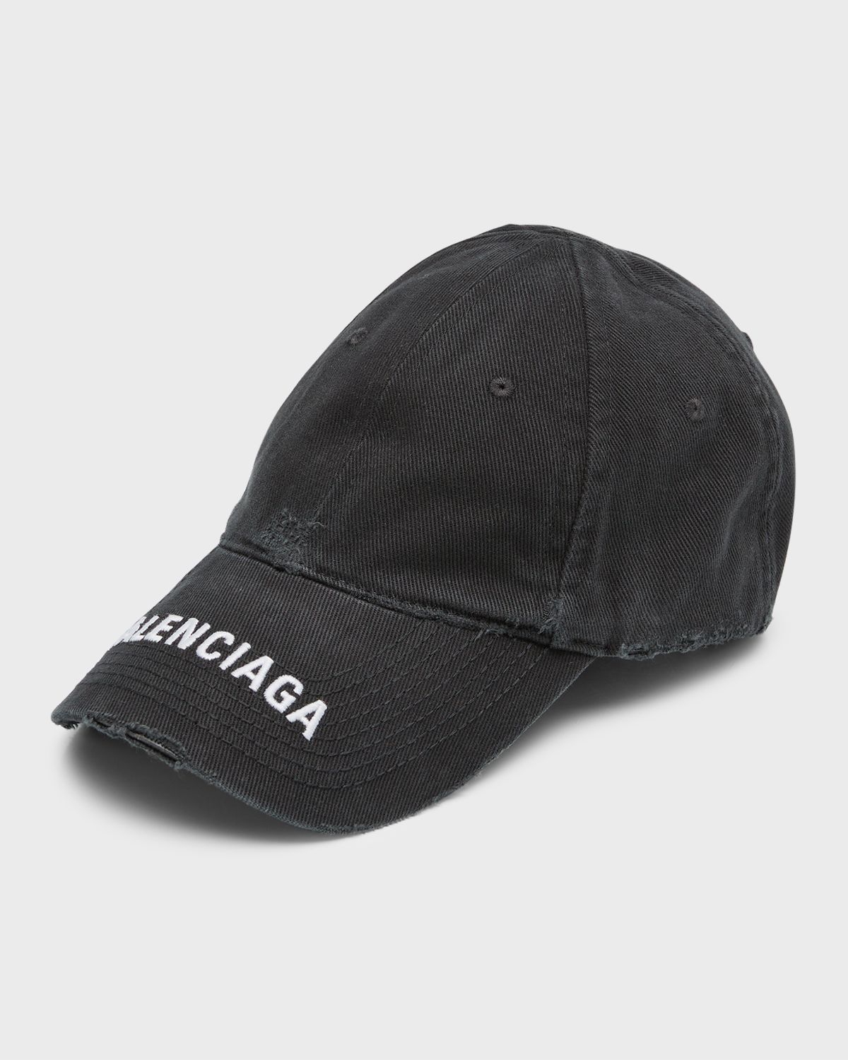 Balenciaga Men's  Distressed Denim Baseball Cap